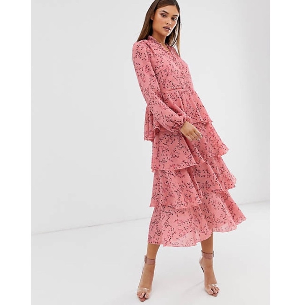 Y.A.S Floral Tiered Maxi Dress in Pink